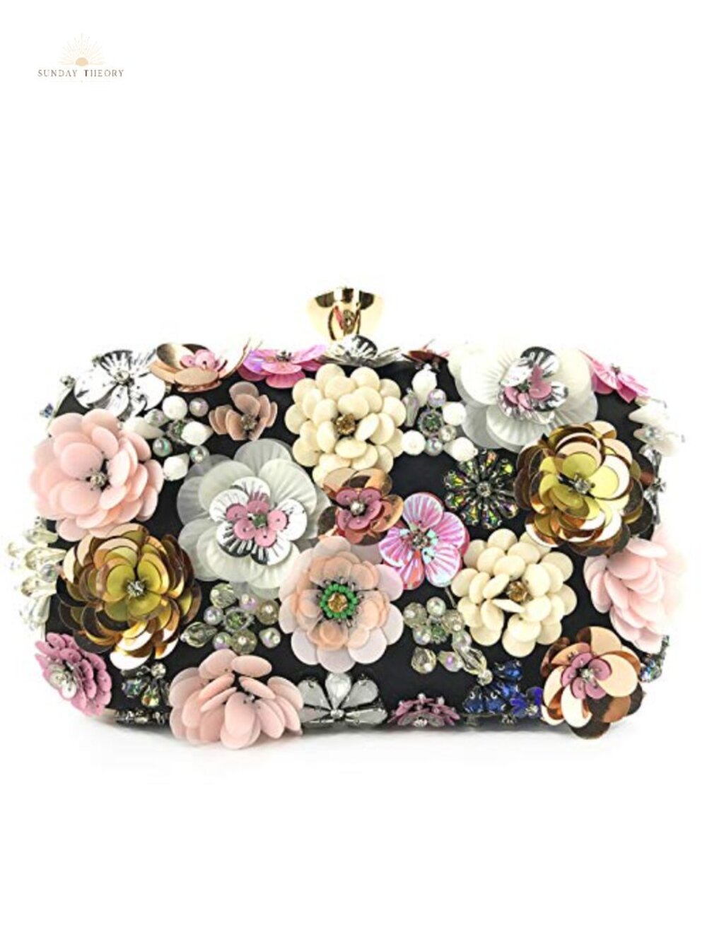 3D Flower Evening Clutch with Chain Strap Wristlet Multifunction Handbag